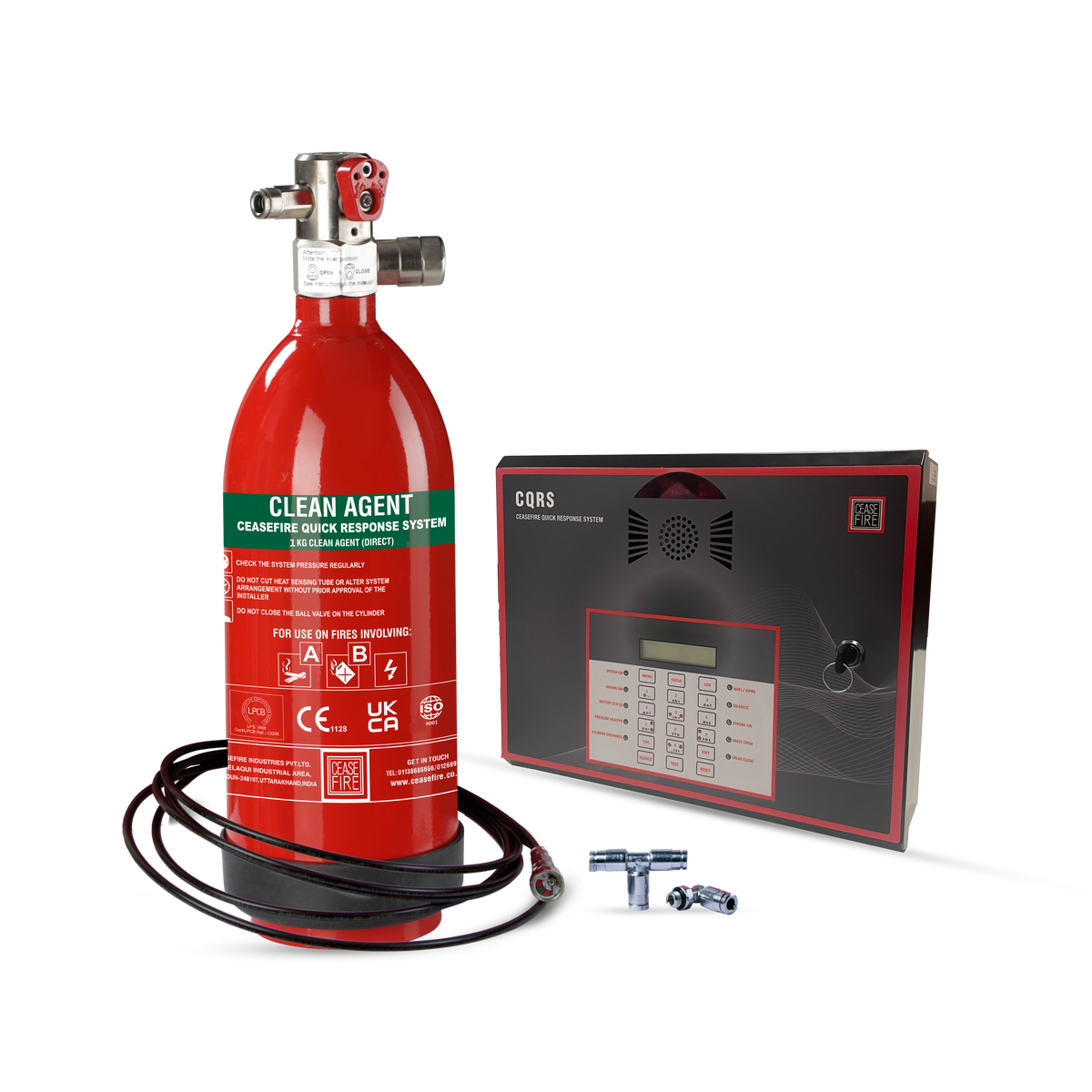 Pre-engineered Ceasefire Quick Response System FK-5-1-12 Direct 1Kg, M-V1, Recommended for Panel/Enclosure Volume 0.65 CUM to 1.00 CUM and Maximum Panel/Enclosure Dimension of Length 0.90M Height 2.00M Depth 0.60M (CF-001642)
